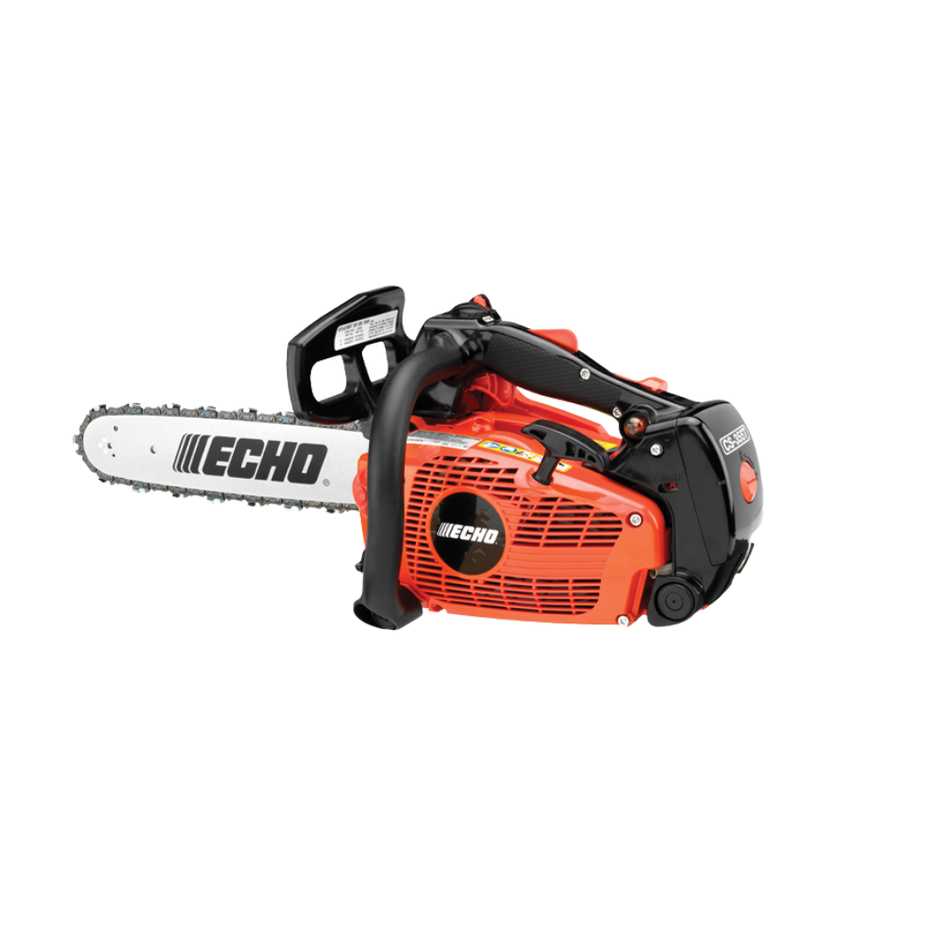 A red and black Echo CS-355T-14 ECHO BUCKET CHAIN SAW with visible logo, shown from the side and isolated on a white background.