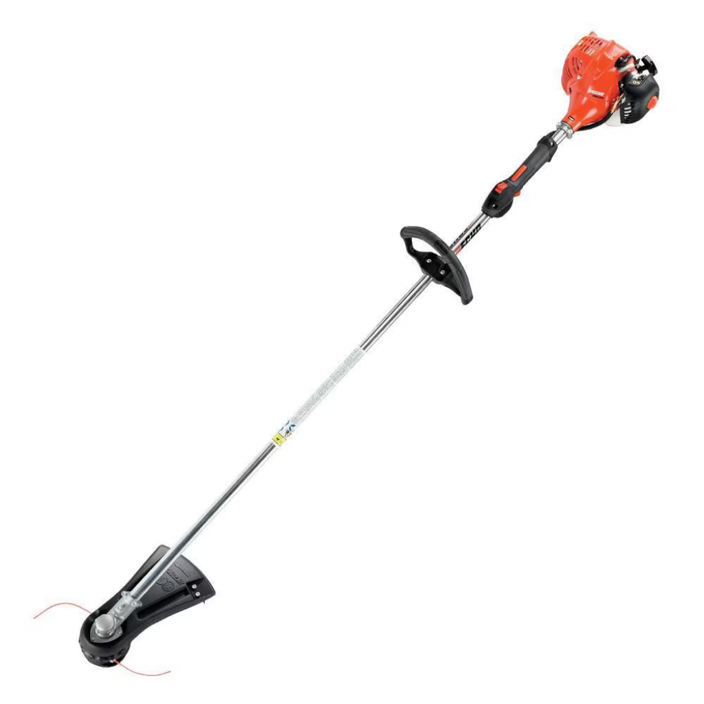 The Echo PAS225SB-2A 21.22CC Power Head with Trimmer is a gas-powered tool featuring a red engine, long silver shaft, and black handles, ideal for cutting grass and weeds.