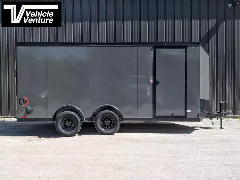2026 UNITED TRAILER 7X16 FLAT TOP V-NOSE 6" EXTRA HEIGHT RAMP DOOR BATTLESHIP GRAY - Image 3