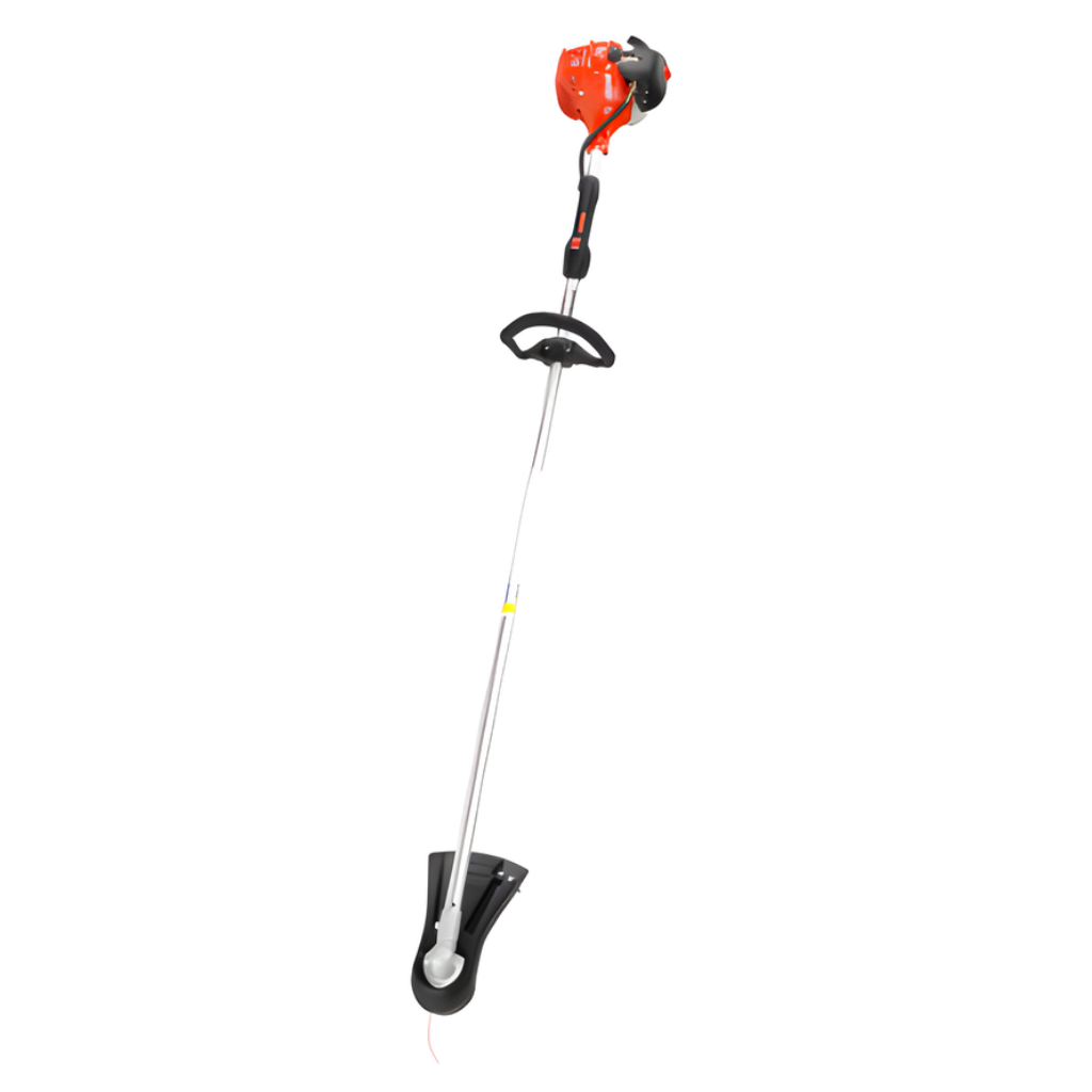 The ECHO 21.2 CC Trimmer Straight Shaft features a gas-powered orange engine, black handle, and a long silver shaft with a black cutting head.