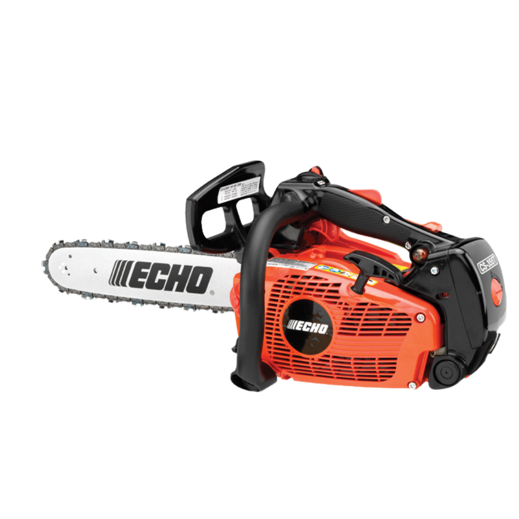 An ECHO 35.8CC CHAIN SAW TOP HANDLE in red and black, featuring a visible brand logo on the blade and body, displayed against a white background.