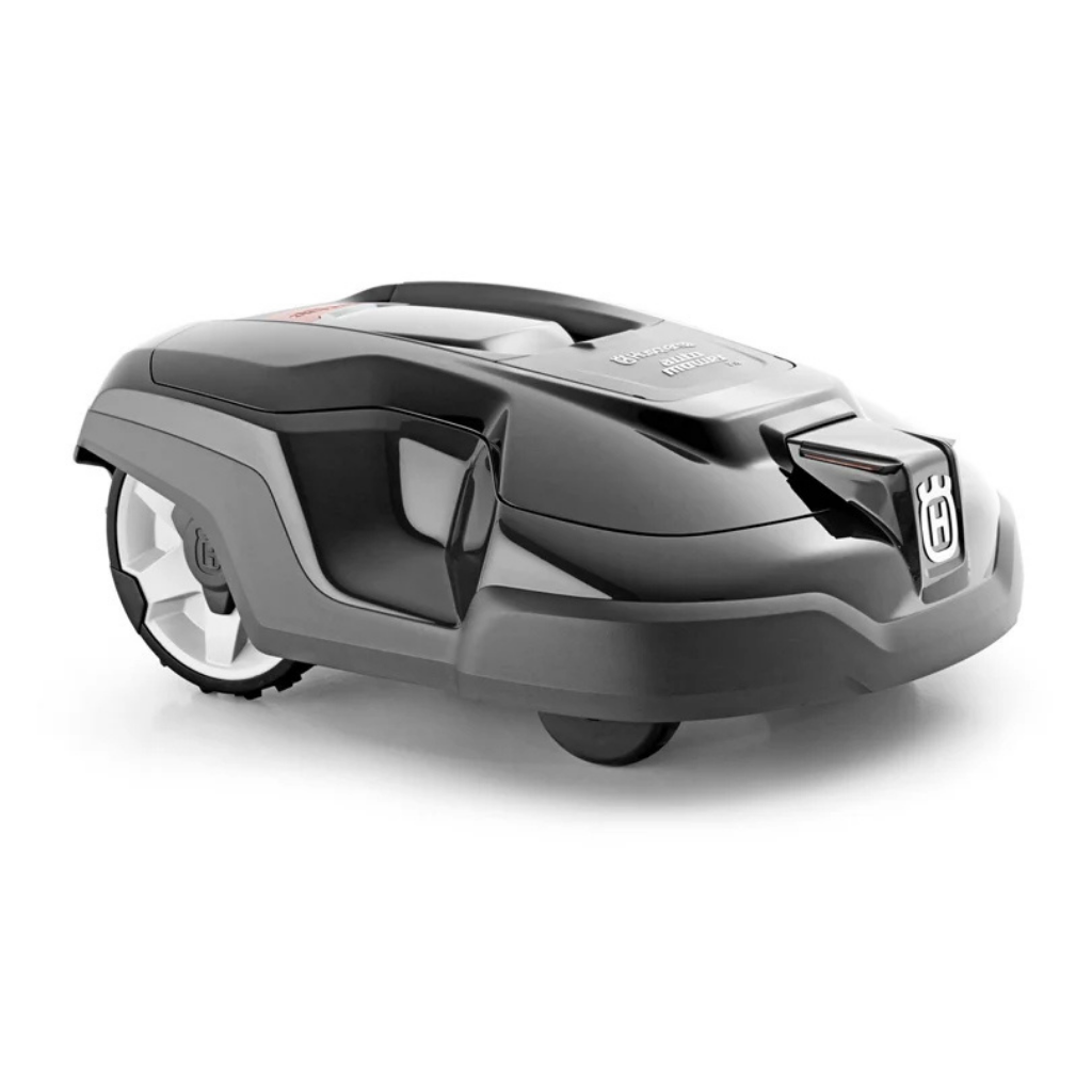 The HUSQVARNA 315X AUTOMOWER is a black and gray robotic lawn mower featuring two visible wheels and a Husqvarna logo on the front.
