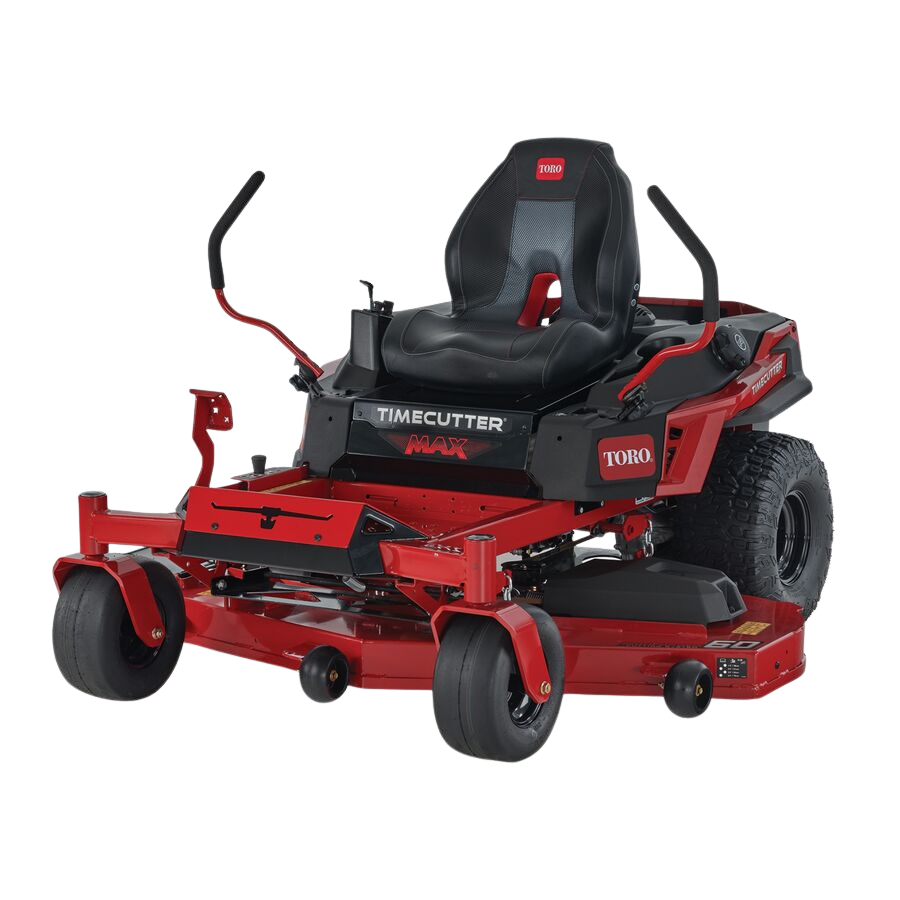 A red Toro TimeCutter MAX zero-turn riding lawn mower with black seat, two steering levers, and large rear wheels on a white background.